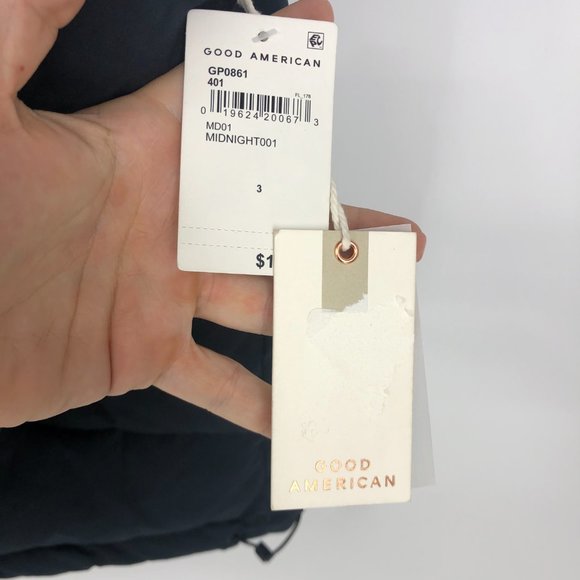 Good American Sherpa Mix Cocoon Puffer Jacket Midnight Blue size 3 / Large - Picture 5 of 8